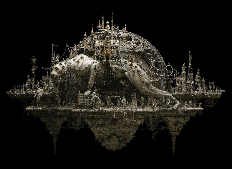 Illustration for article titled Kris Kuksi's Beautiful Art is Made From the Bones of Dead Model Kits